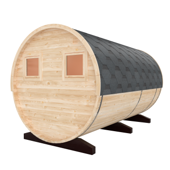 Preview: Fasssauna / Gartensauna / Banja / Round 3,5 m mit Balkon und Vorraum